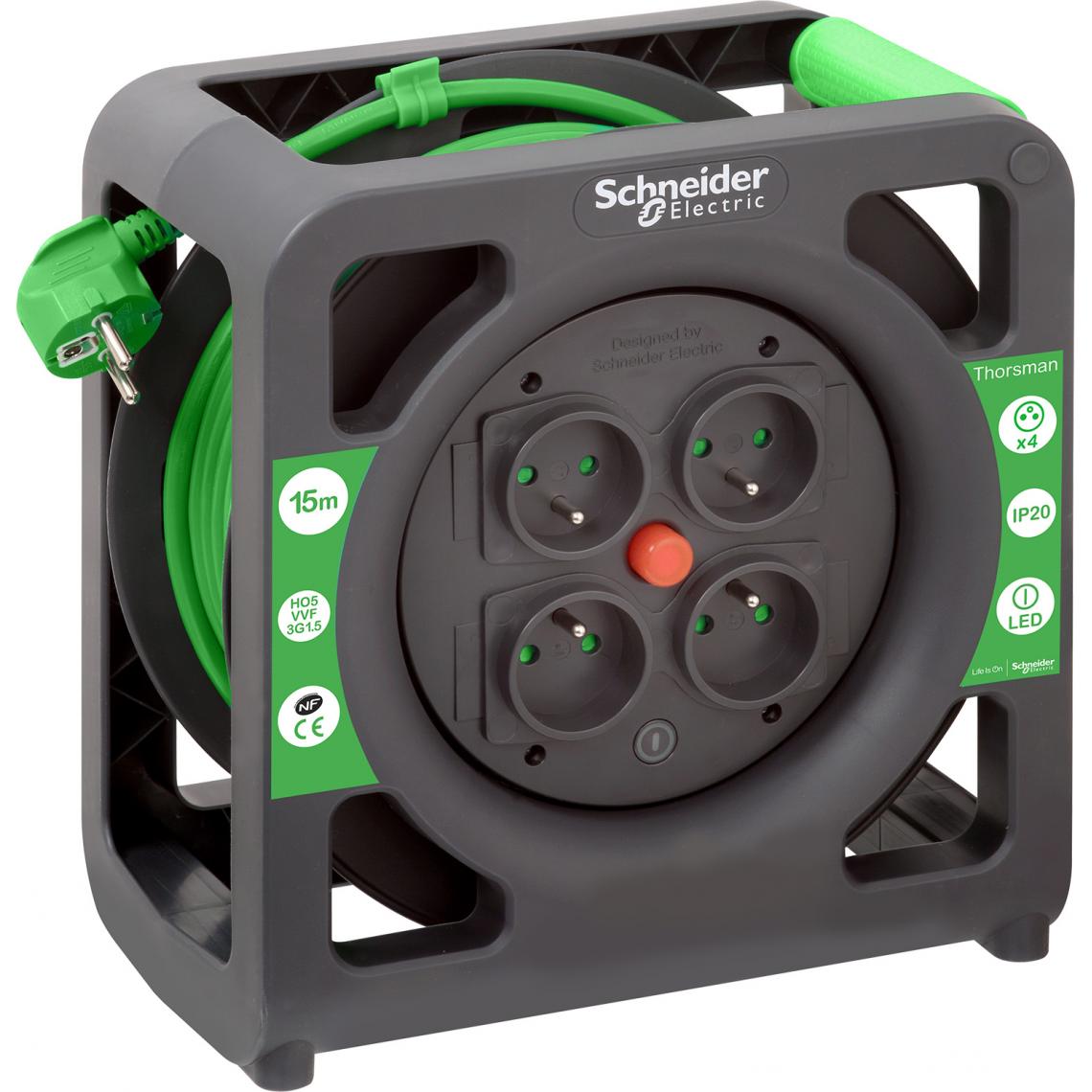 Schneider Electric - Enrouleur compact 15m 4 prises 2P+T (IP20) - Schneider - Enrouleur électrique