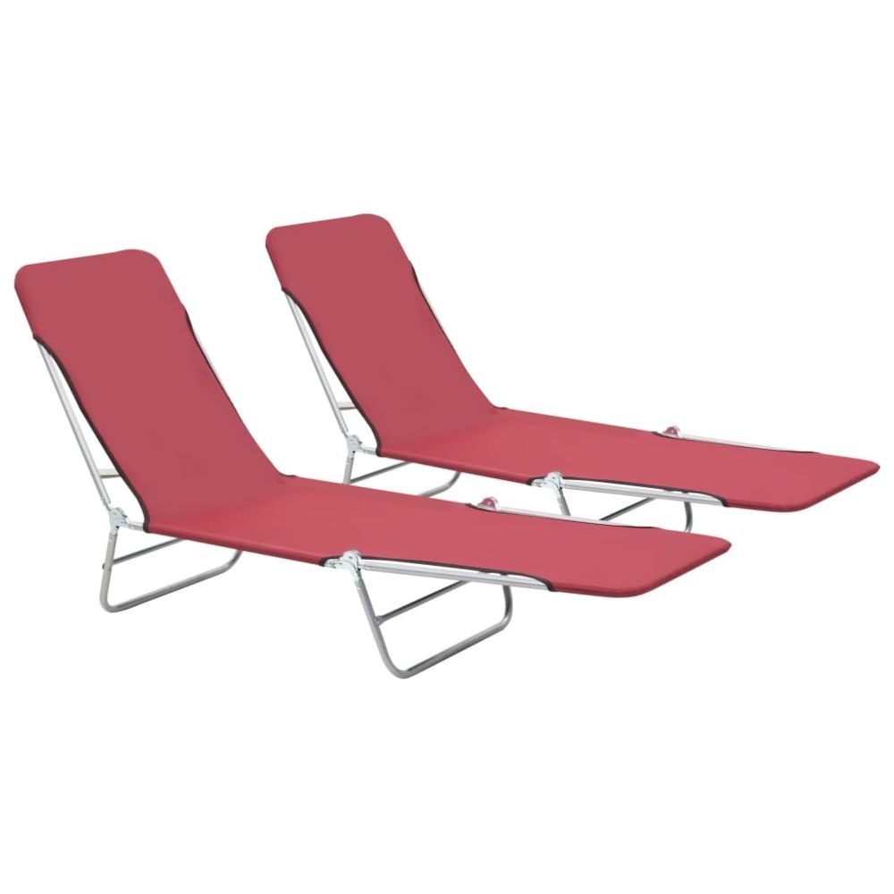 Vidaxl - Chaise longue pliable 2 pcs Rouge - Meubles/Meubles de jardin/Sièges d'extérieur/Bains de soleil | Rouge | Rouge - Chaises de jardin