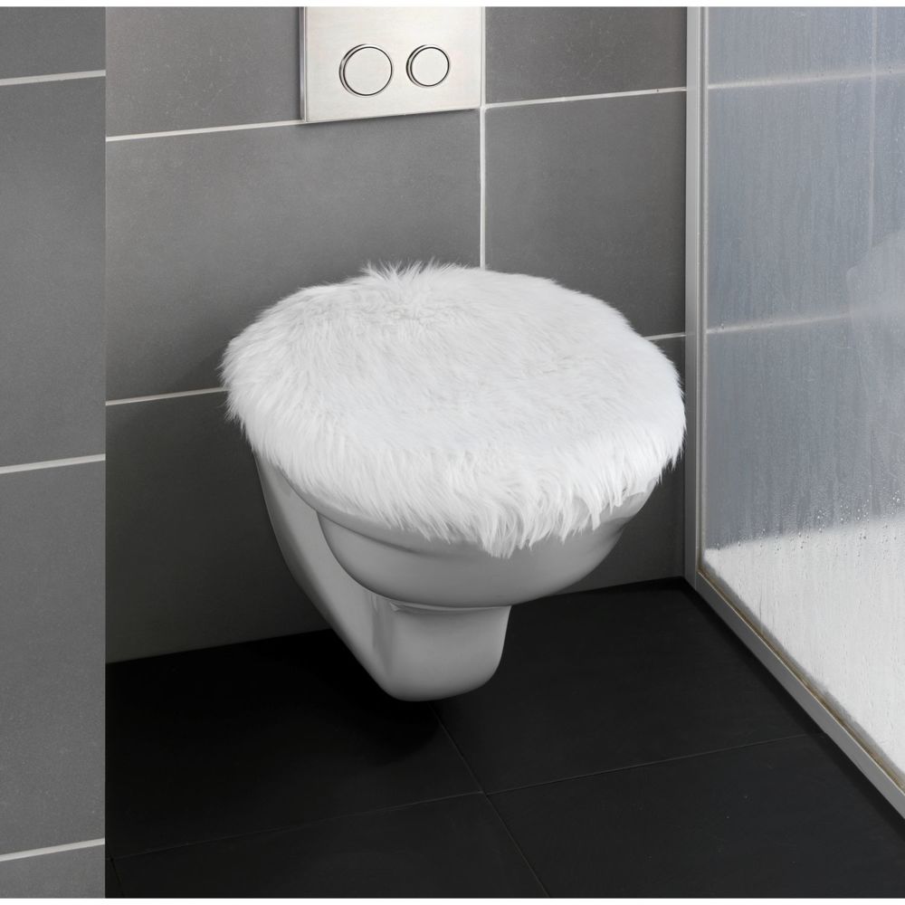 Wenko - Housse pour abattant WC effet fourrure Olga - L. 50 x l. 40 cm - Blanc - Abattant WC