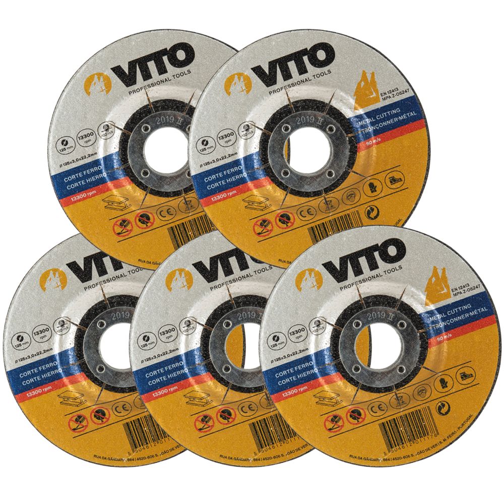 Vito Pro-Power - Lot de 5 disques à tronçonner 125mm VITO METAL Alésage 22,2mm Usage intensif - Accessoires meulage