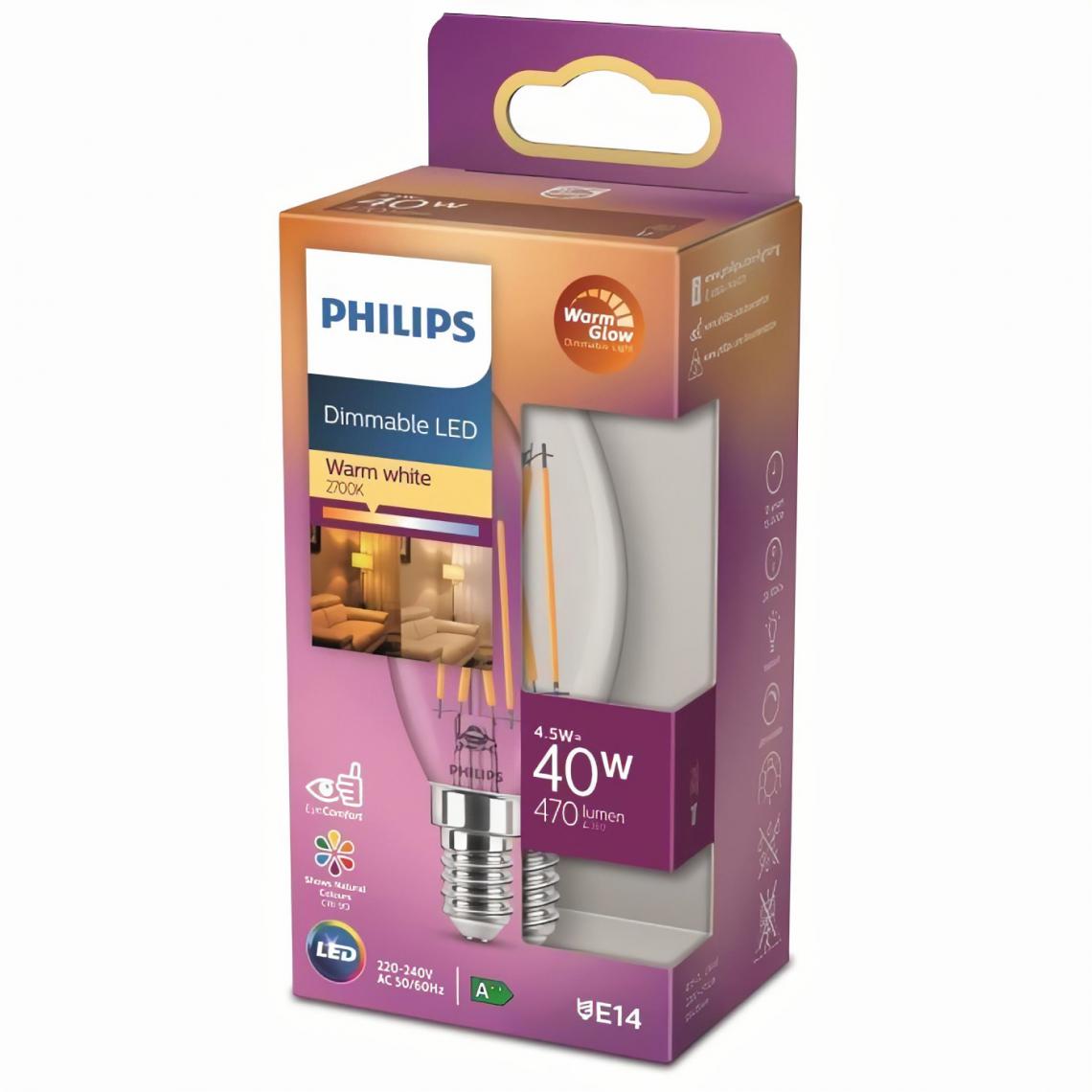 Philips - Philips ampoule LED Equivalent 40W E14 dimmable, verre - Ampoules LED