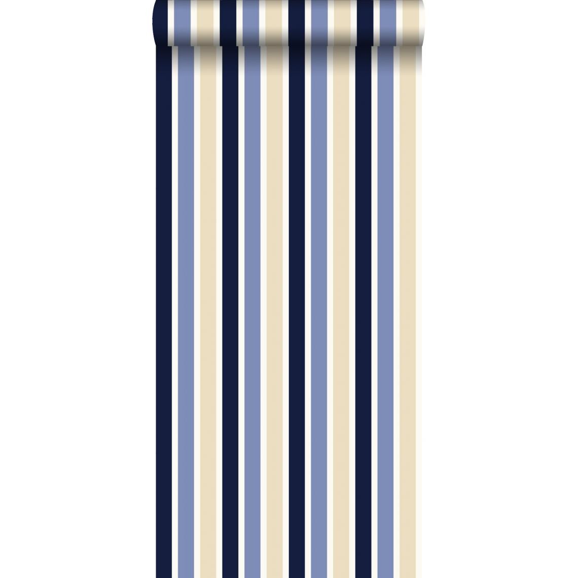 ESTAhome - ESTAhome papier peint à rayures bleu marine et beige - 115815 - 53 cm x 10,05 m - Papier peint