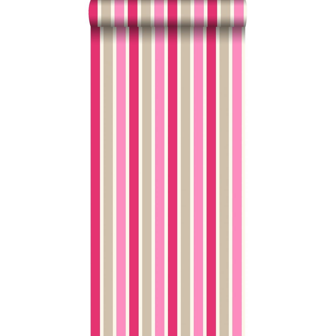 ESTAhome - ESTAhome papier peint à rayures rose et beige - 116513 - 53 cm x 10,05 m - Papier peint