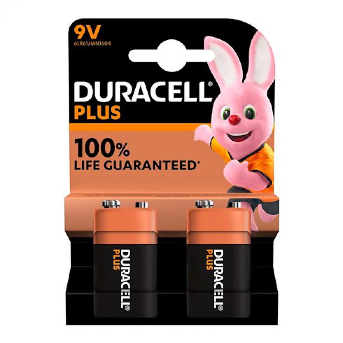 Duracell - Pile Alcaline 9V - 6LR61 Duracell Plus- Blister de 2 piles 9 volts - Piles rechargeables