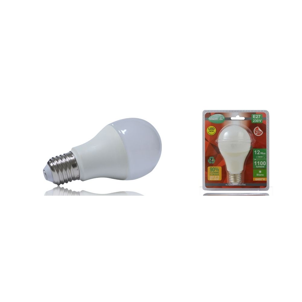 Vision-El - ampoule à led cob - vision-el - e27 - 12w - 6000k - g65 bulb - dépolie - blister - Ampoules LED