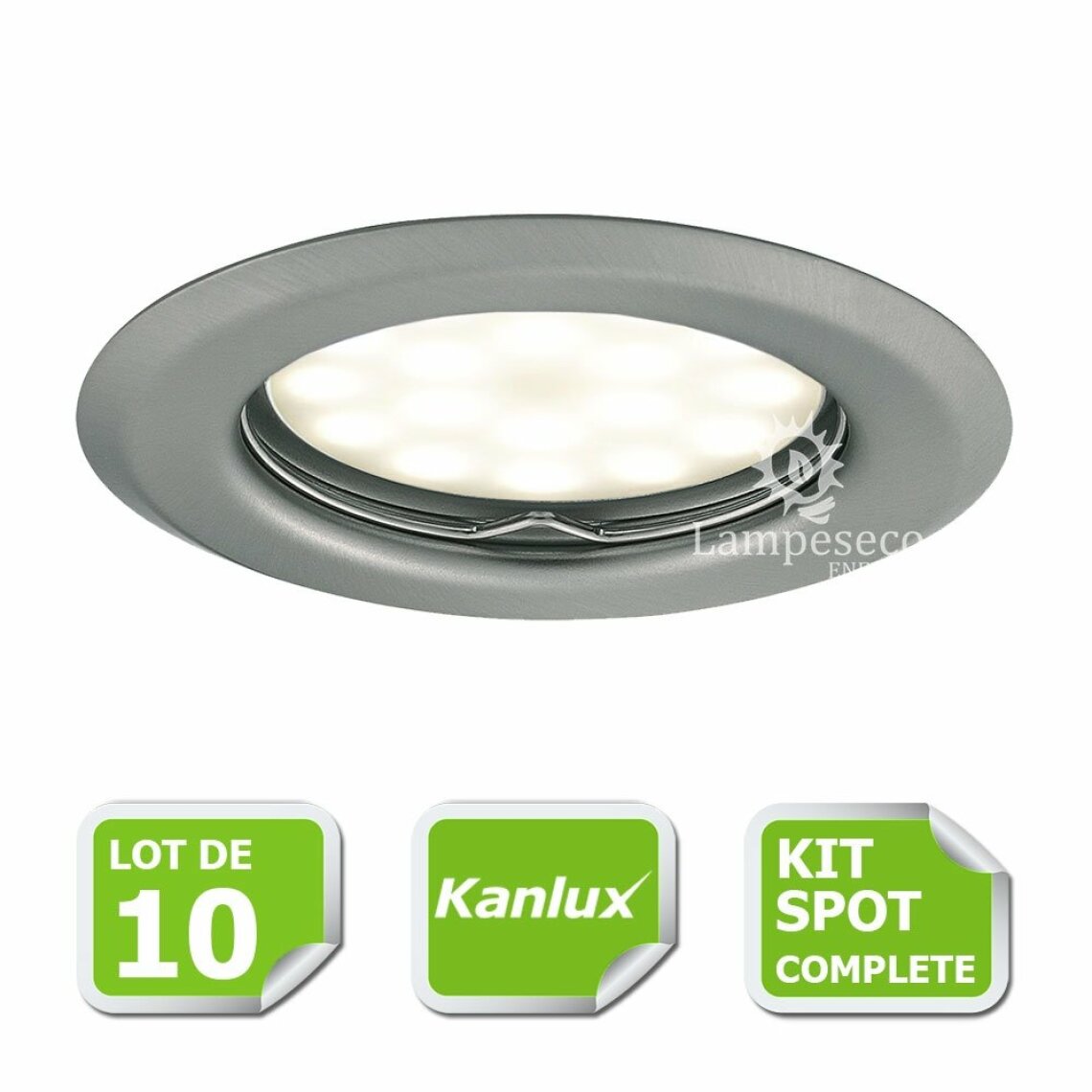 Kanlux - Kit complete de 10 Spots encastrable chrome mat marque Kanlux avec GU10 LED 5W Blanc Chaud - Boîtes d'encastrement
