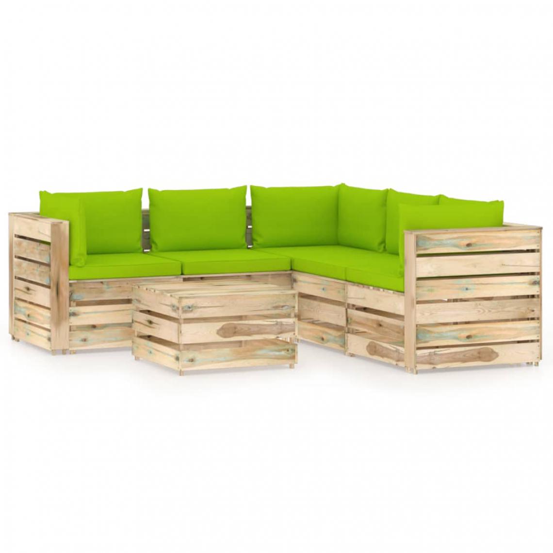 Vidaxl - vidaXL Salon de jardin 6 pcs avec coussins Bois imprégné de vert - Chaises de jardin