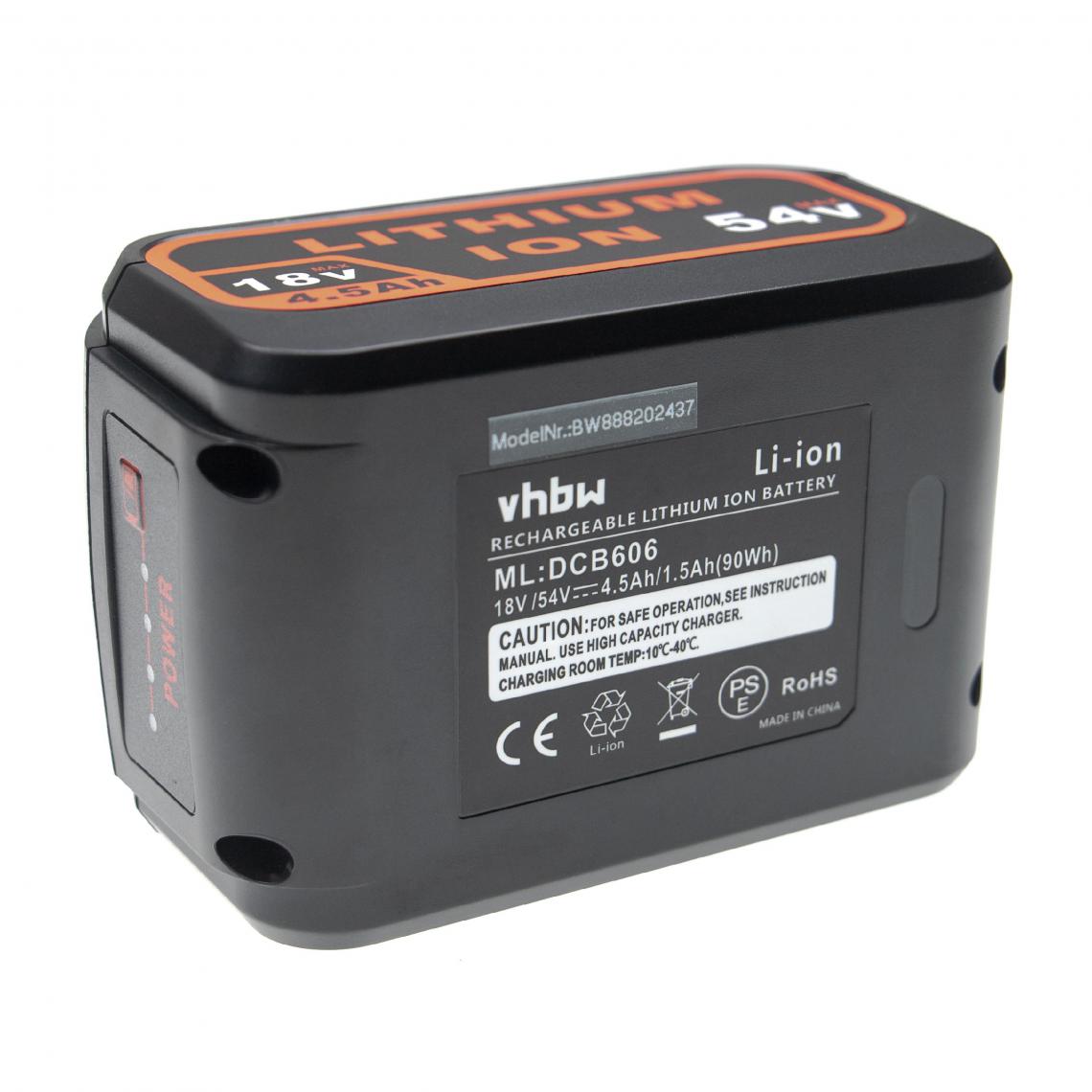 Vhbw - vhbw Batterie compatible avec DeWalt DCS331L2, DCS331M1, DCS331N, DCS355, DCS373M2 outil électrique (4500 mAh, Li-ion, 18 V / 54 V) - Accessoires vissage, perçage