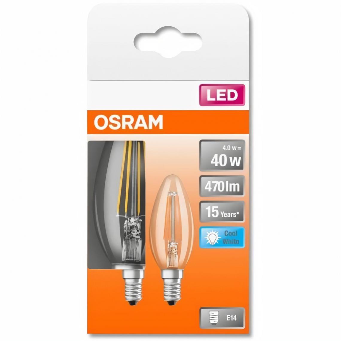 Osram - OSRAM BTE2 Ampoule LED Flamme clair filament 4W=40 E14 froid - Ampoules LED