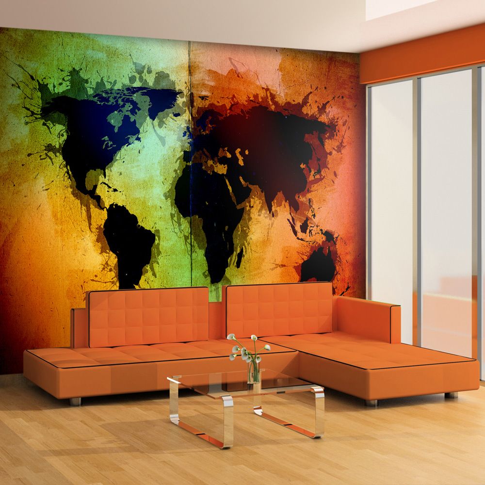 Bimago - Papier peint | Black continents, colorful oceans... | 350x270 | Carte du monde | - Papier peint