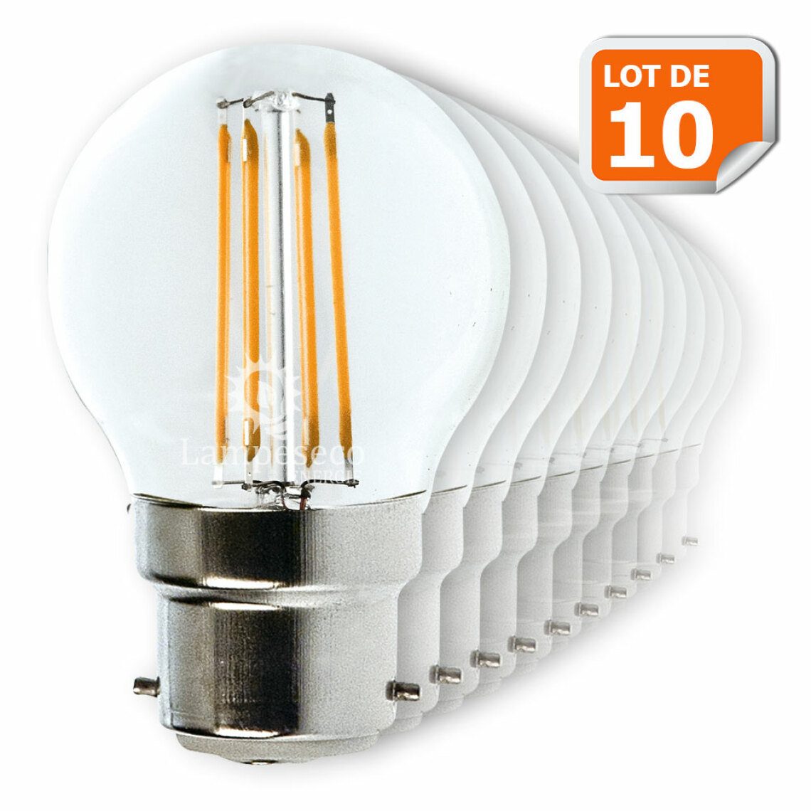 Lampesecoenergie - Lot de 10 Ampoules Led Filament Culot B22 4 Watt (éq 42 watts) Blanc Chaud - Ampoules LED
