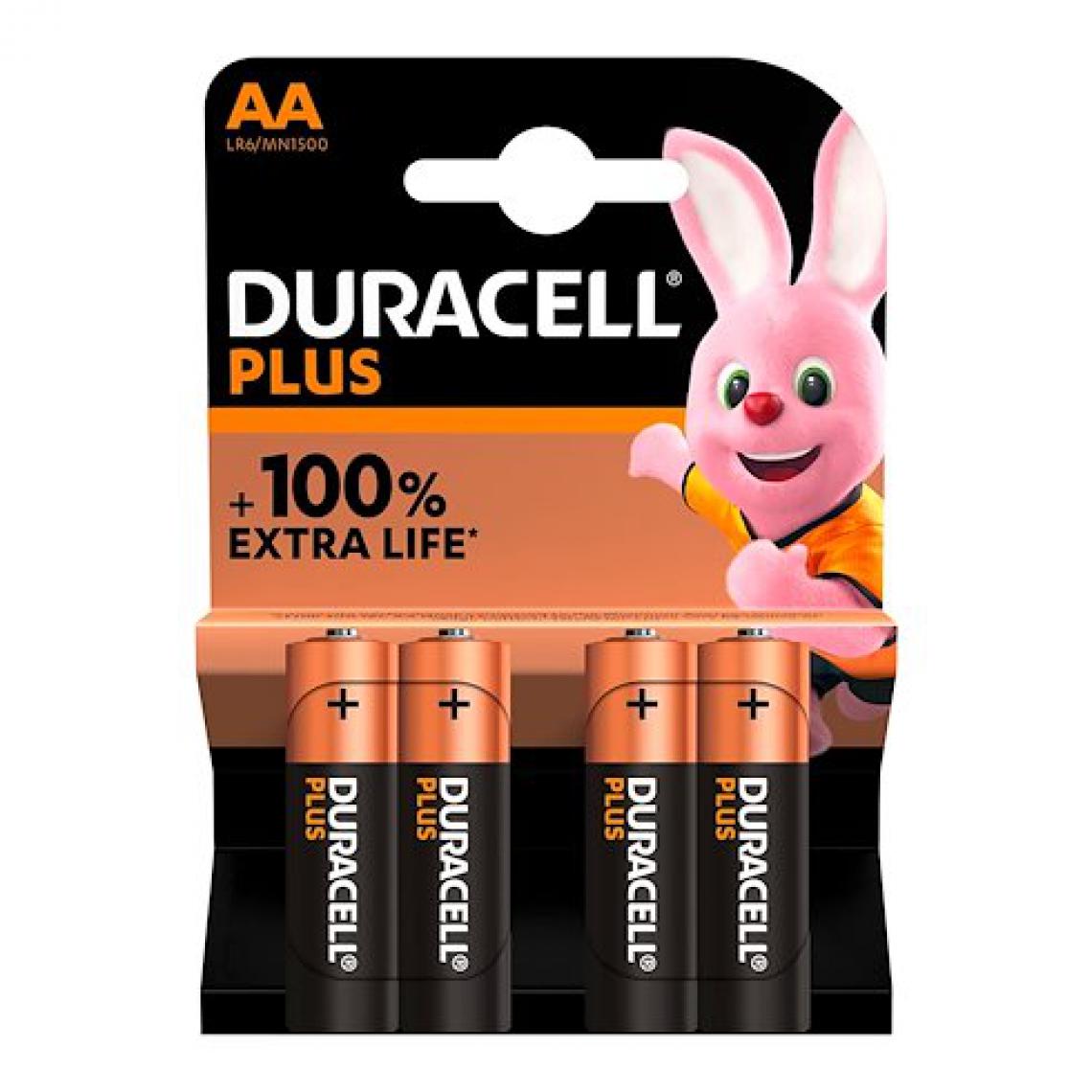 Duracell - Pile Alcaline AA LR06 Duracell Plus - Blister de 4 - Piles rechargeables