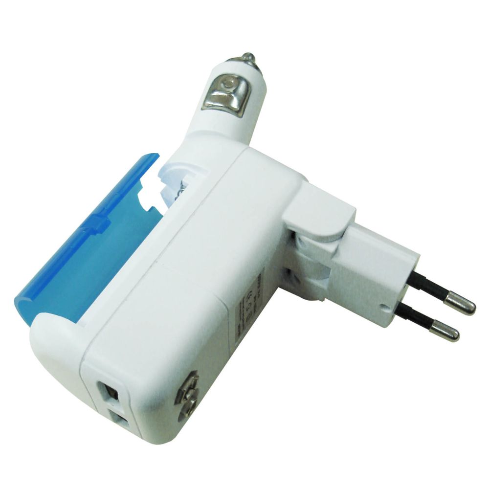 Enexo - Kit de charge all-in-1 avec 2x USB + 1 chargeur allume cigare rotatif 180° + 1 chargeur secteur avec réserve énergie - Adaptateurs