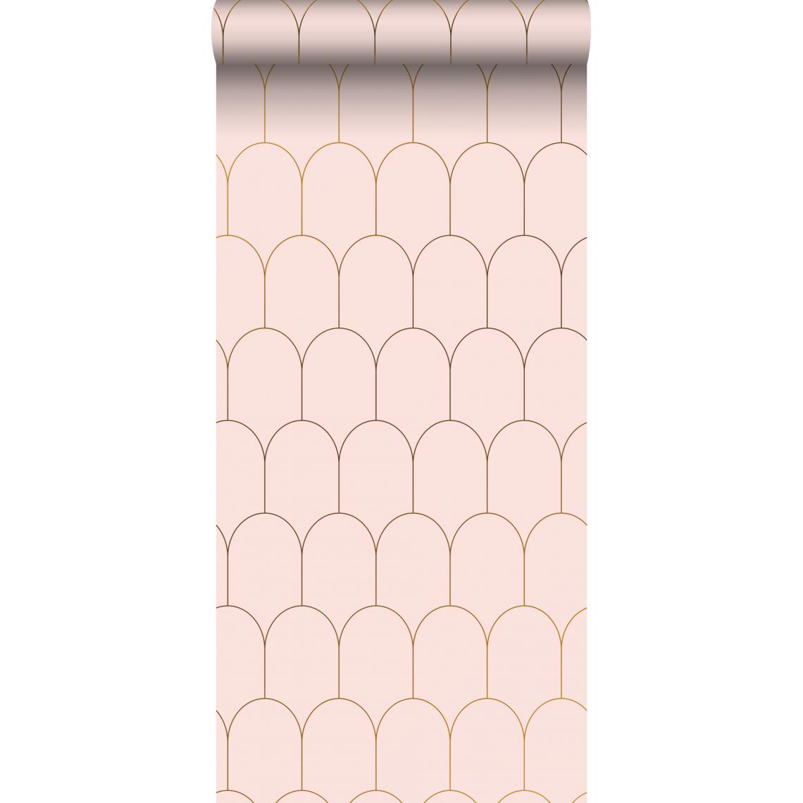 ESTAhome - ESTAhome papier peint art déco rose clair et or - 139201 - 0.53 x 10.05 m - Papier peint