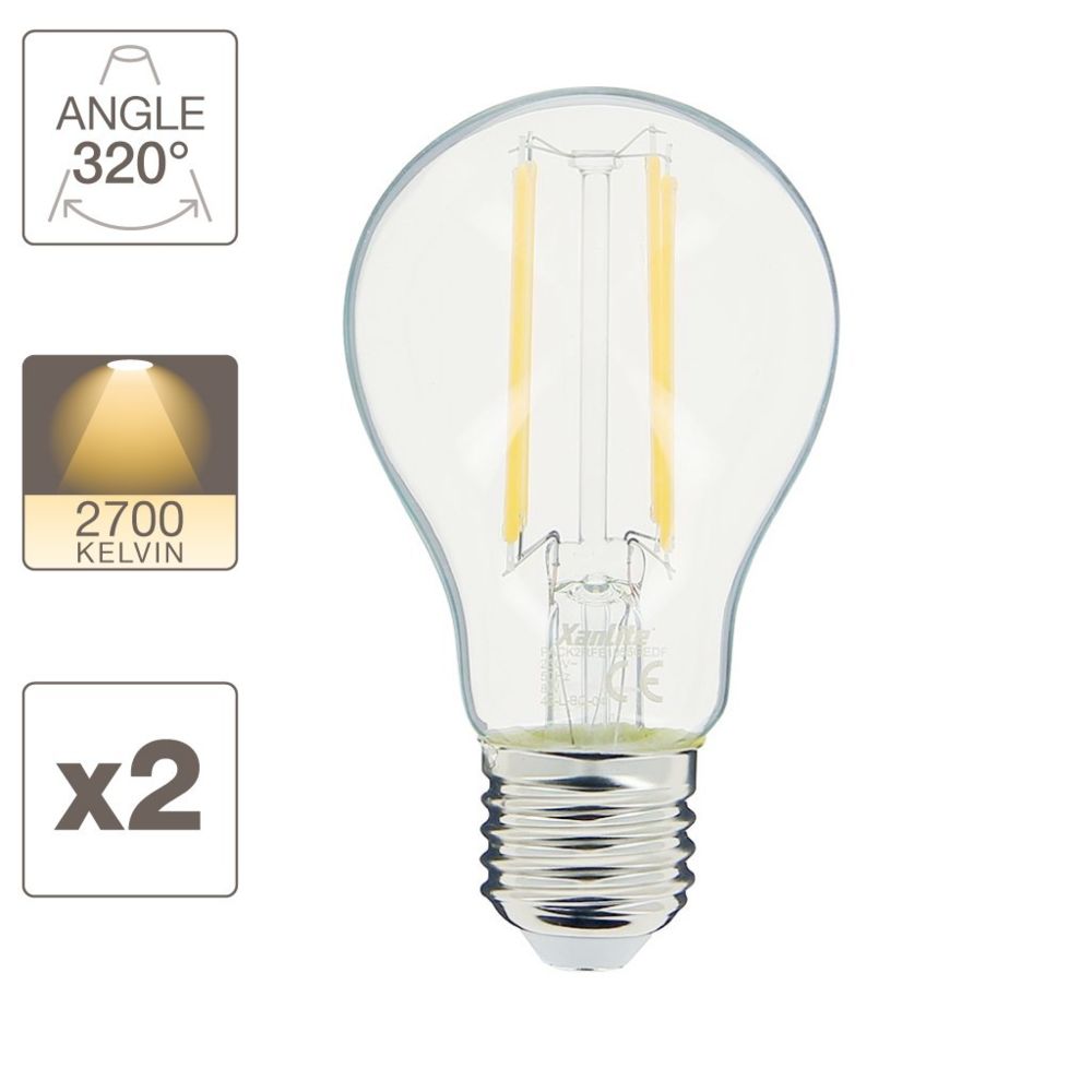 Xanlite - Lot x2 Ampoules à filament LED EDF, standard, culot E27, conso 8W eq. 75W, blanc chaud - Ampoules LED