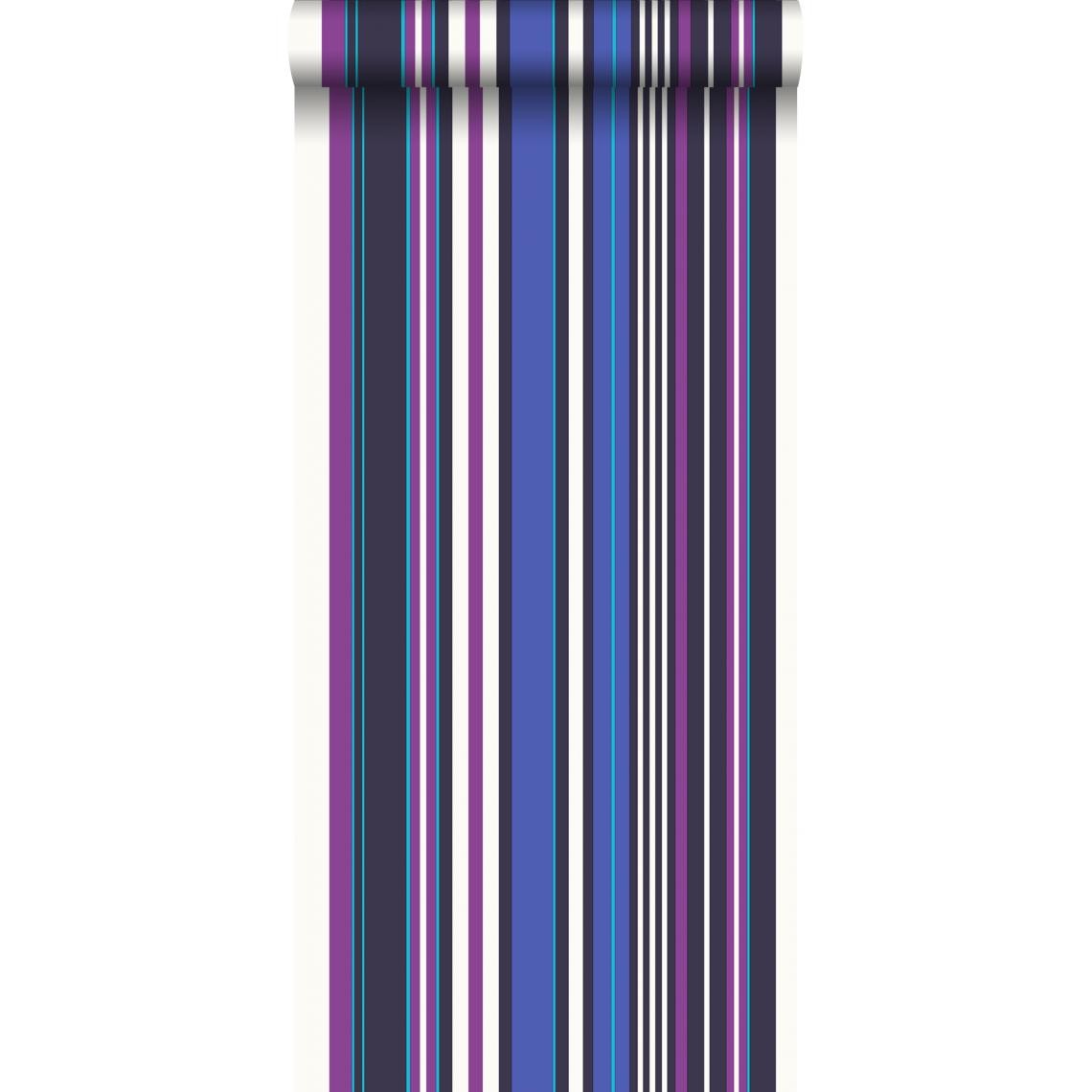 ESTAhome - ESTAhome papier peint à rayures violet et bleu - 116536 - 53 cm x 10,05 m - Papier peint