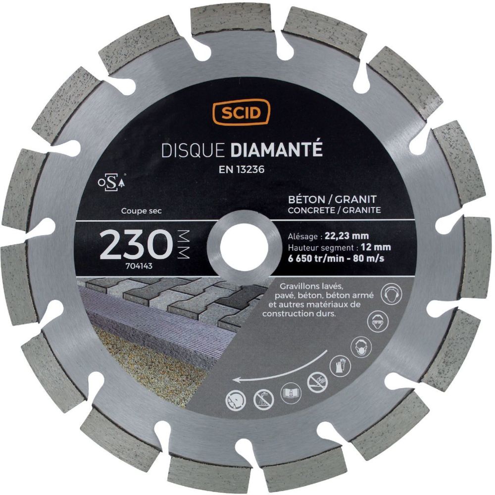 Scid - Disque diamanté béton granit milieu de gamme SCID Ø230mm - Accessoires sciage, tronçonnage