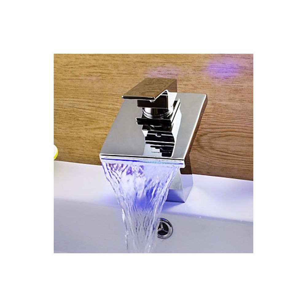 Lookshop - Robinet salle de bain contemporain à poignée unique fini en métal chromé, robinet LED (3 couleurs) - Robinet de lavabo