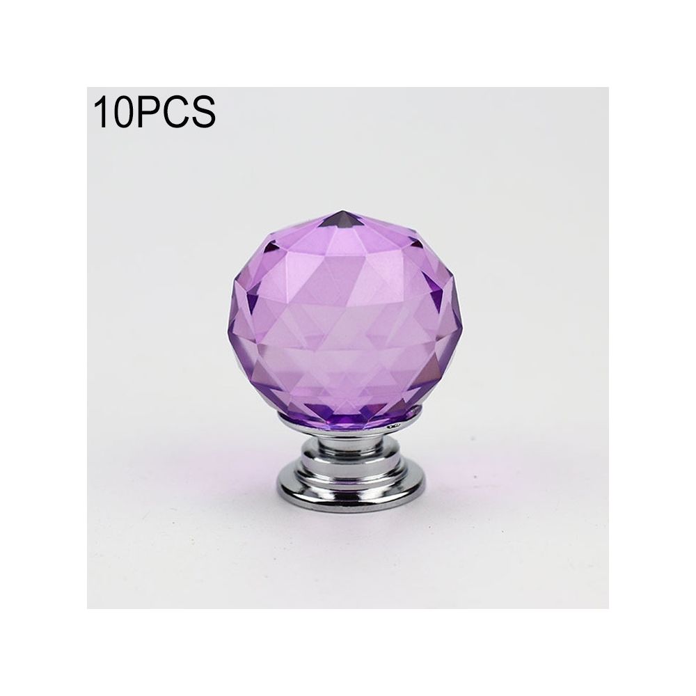 Wewoo - Poignée d'armoire 10 PCS 30mm K9 Plaqué Verre Transparent Cristal Mono Trou Violet - Poignée de porte