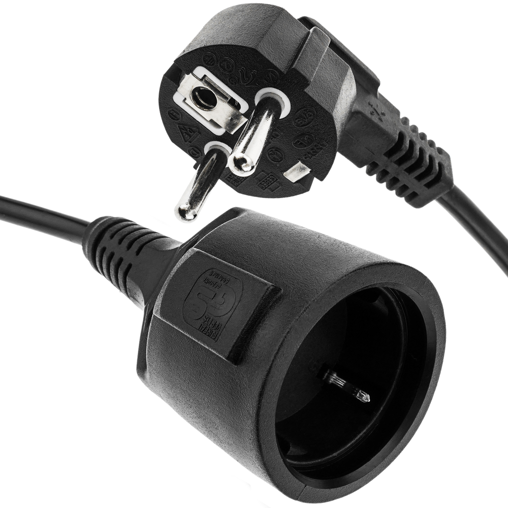 Bematik - Extension de câble électrique schuko mâle à femelle de 15 m noir - Fils et câbles électriques