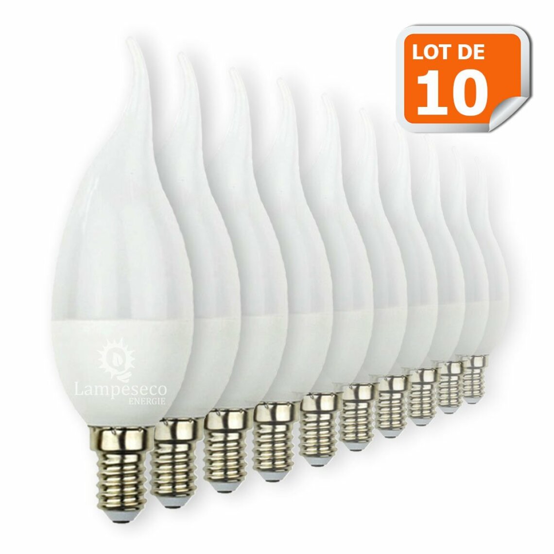 Lampesecoenergie - Lot de 10 Ampoules LED E14 Flamme 5W Eq 40W Blanc Chaud - Ampoules LED