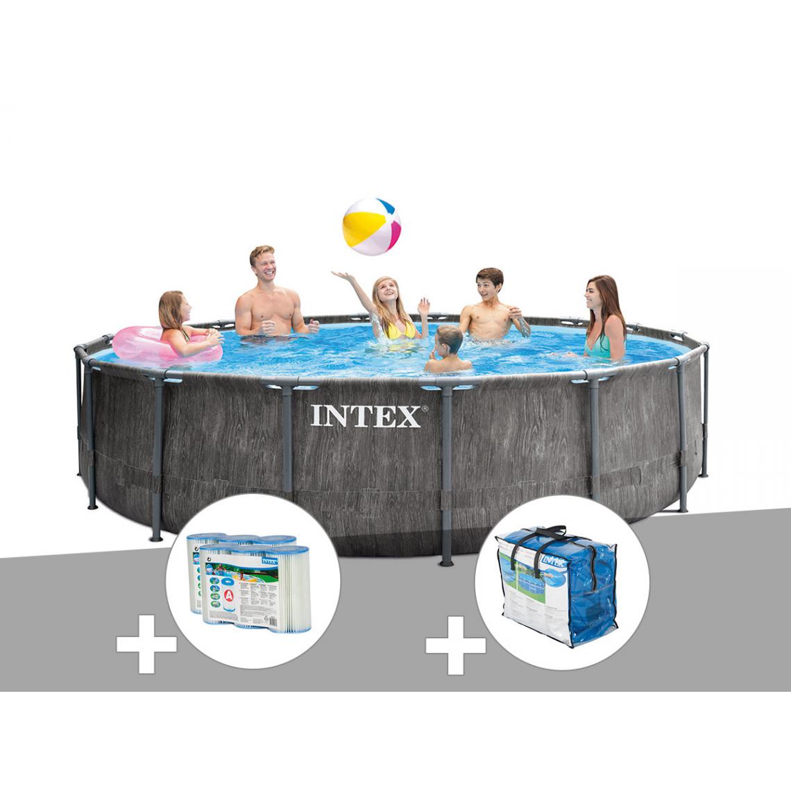 Intex - Kit piscine tubulaire Intex Baltik ronde 5,49 x 1,22 m + 6 cartouches de filtration + Bâche à bulles - Piscine Tubulaire