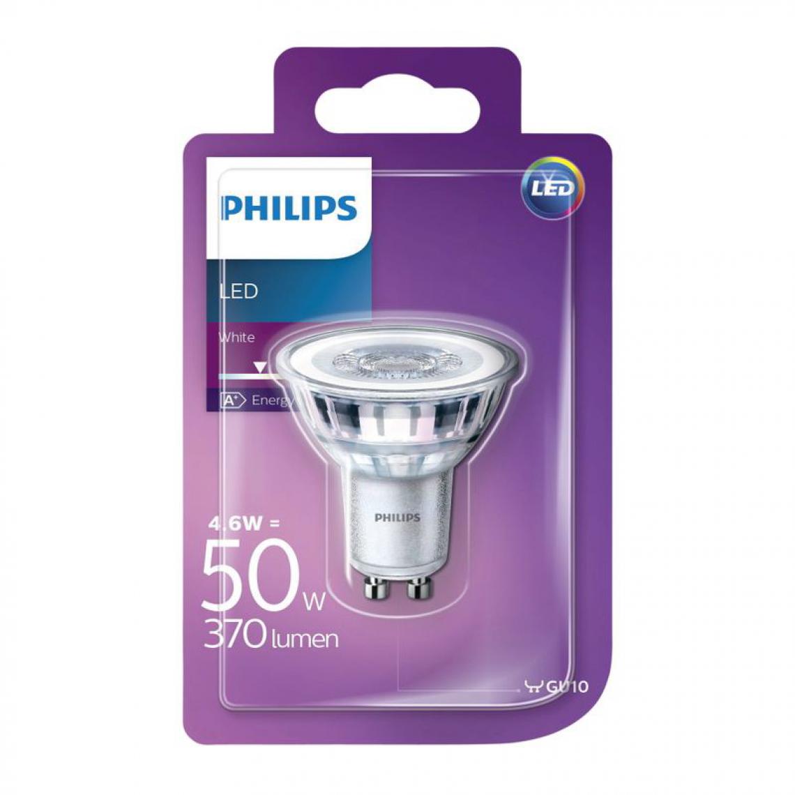 Philips - Ampoule LED 4,6W équiv 50W 370lm GU10 Blanc chaud - Ampoules LED