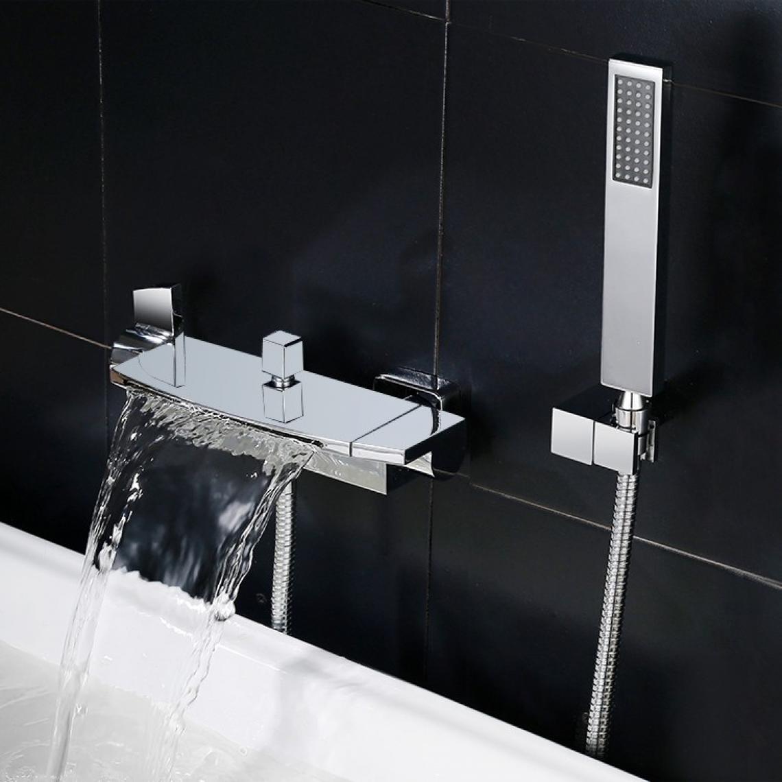 Kroos - Robinet de baignoire encastré contemporain avec douchette Chromé - Mitigeur douche