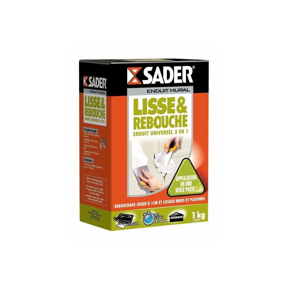 Sader - SADER Boîte Enduit lisse & rebouche Poudre - 1kg - Peinture & enduit rénovation