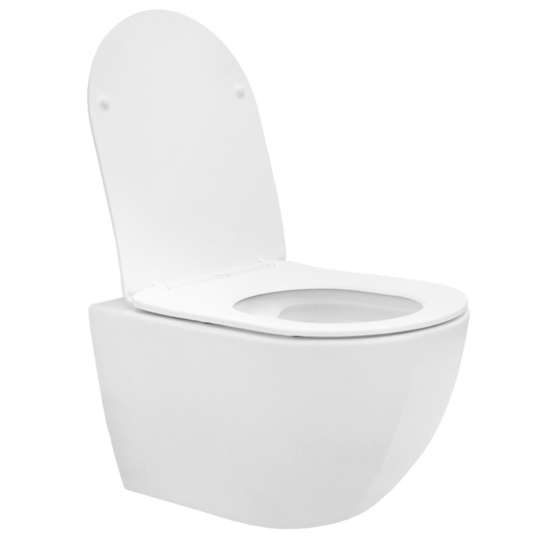 Ecd Germany - WC suspendu sans rebord long céramique blanc siège de WC Softclose salle de bain - WC