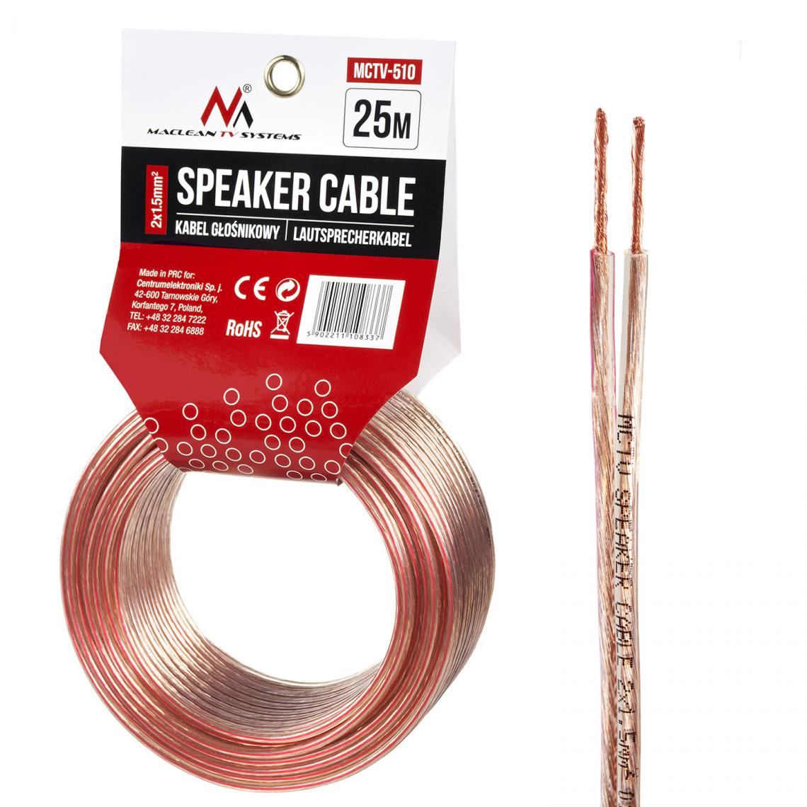 Maclean - Câble haut-parleur Maclean MCTV-510 2 * 1.5mm2 / 48 * PVC 25m - Fils et câbles électriques