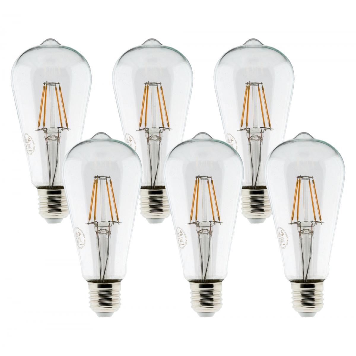 Elexity - Pack de 6 ampoules LED Déco filament 4W E27 Edison - Ampoules LED