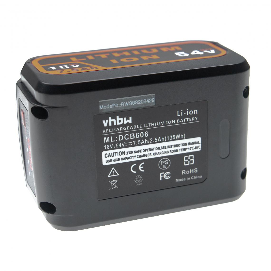 Vhbw - vhbw Batterie compatible avec DeWalt DCS391, DCS391B, DCS391L1, DCS391M1 outil électrique (7500 mAh, Li-ion, 18 V / 54 V) - Accessoires vissage, perçage