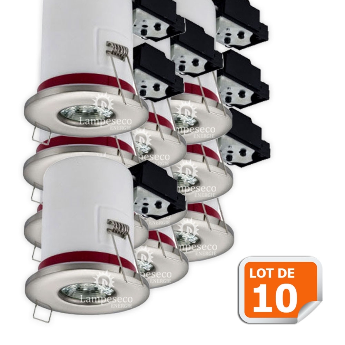 Lampesecoenergie - Lot de 10 Support de spot BBC Etanche IP65 Inox 87mm avec douille GU10 automatique ref. 830 - Moulures et goulottes