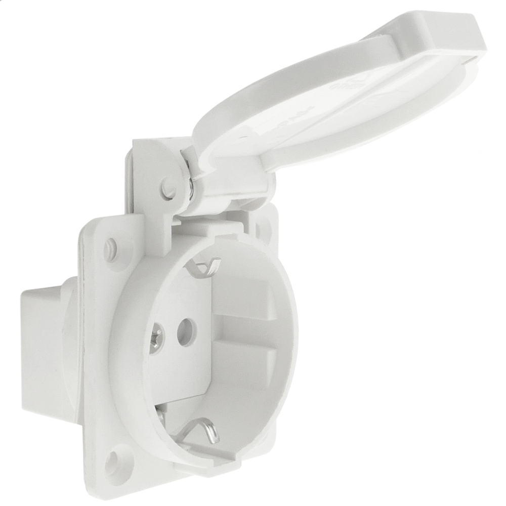 Bematik - Prise de courant industrielle schuko avec couvercle IP44 à visser couleur blanc - Fils et câbles électriques