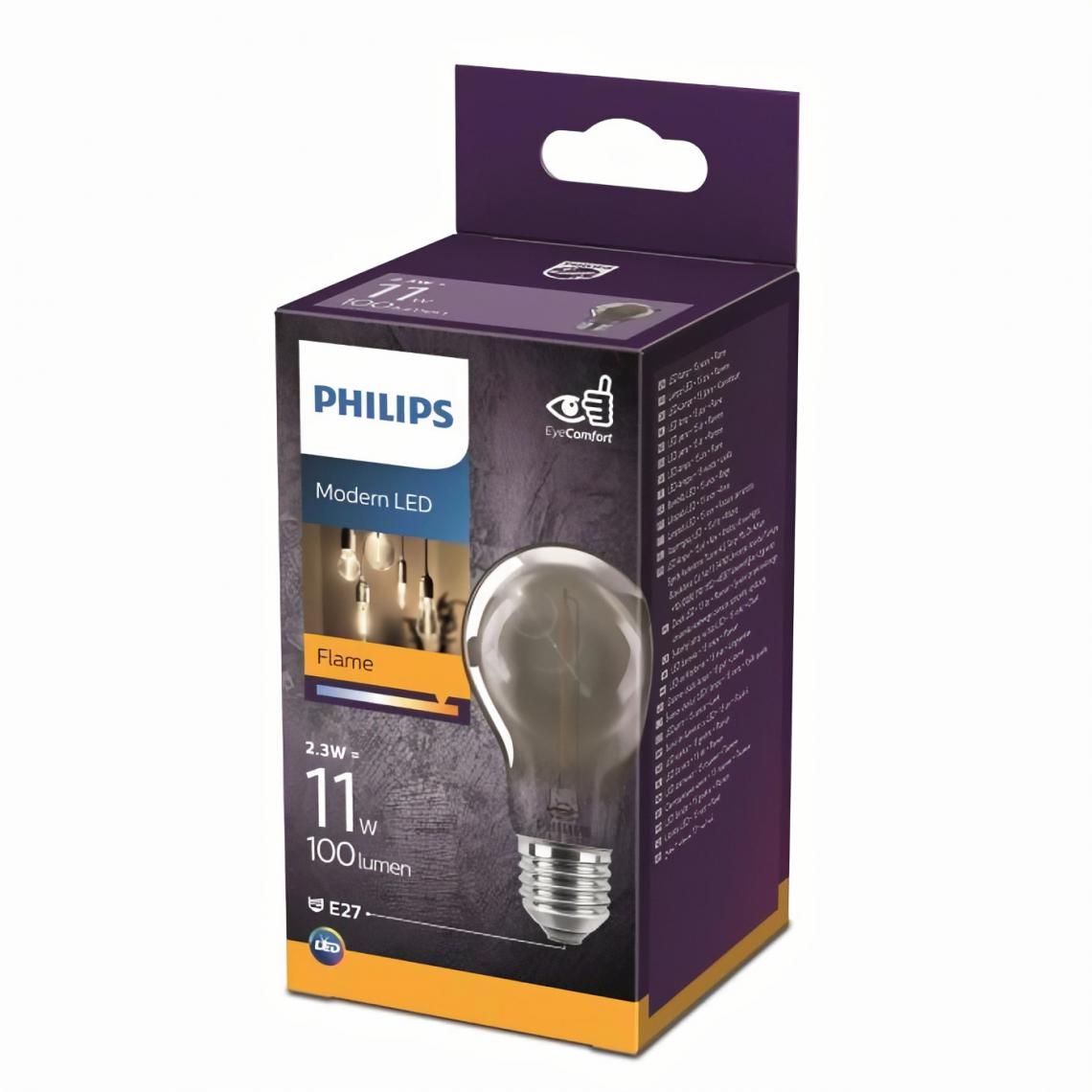 Philips - PHILIPS LED Classic 11W Standard Modern Filament Mini Smoky E27 Blanc Chaud Non Dimmable - Ampoules LED