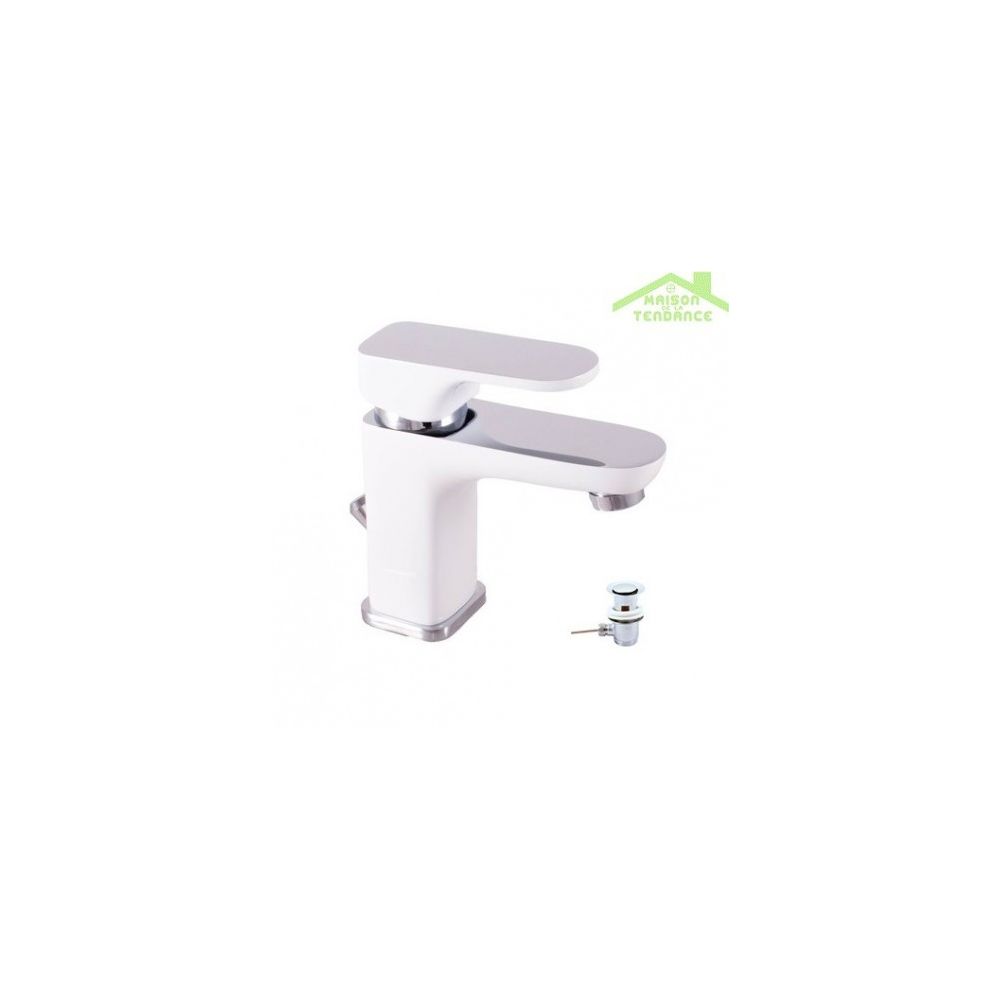 Rav - Mitigeur lavabo YUKON en chrome - blanc - Avec siphon - Robinet de lavabo