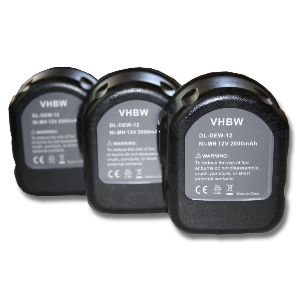 Vhbw - Lot 3 batteries Ni-MI vhbw 2000mAh (12V)pour outils CD431K, FS12, FSL12, HP331K2, MT1203B, PS12VK, PS12VK2 comme Dewalt DC9071, DE9037, DE9071, DE9074 - Clouterie