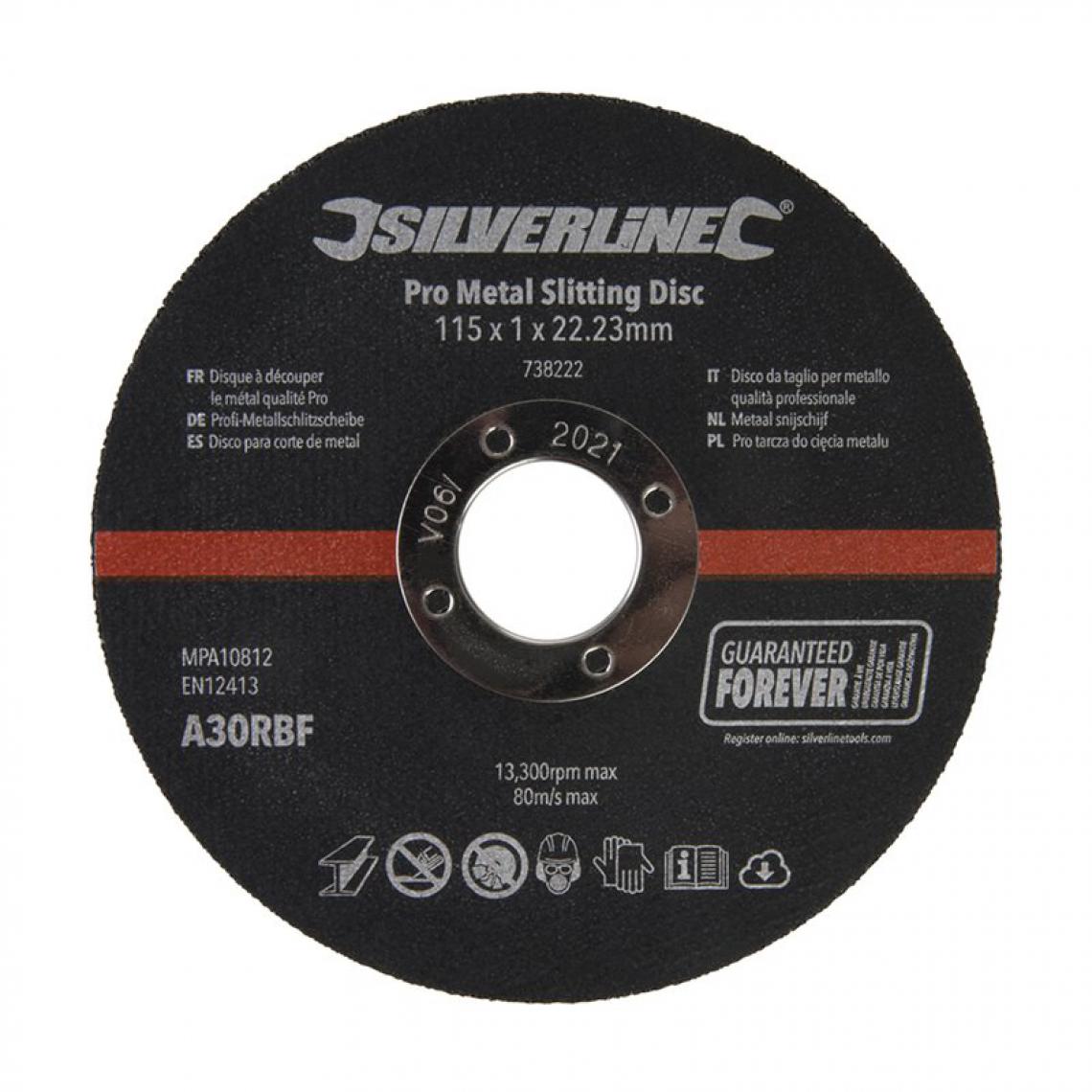 Silverline - Lot de 10 disques à découper le métal qualité Pro - 115 x 1 x 22,23 mm - Accessoires meulage