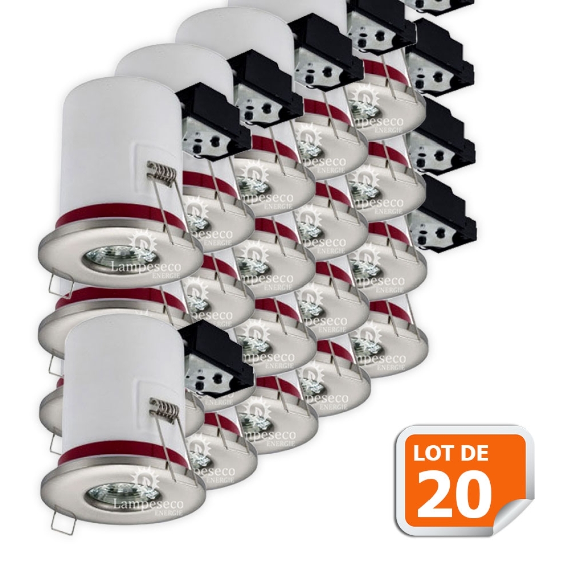 Lampesecoenergie - Lot de 20 Support de spot BBC Etanche IP65 Inox 87mm avec douille GU10 automatique ref. 830 - Moulures et goulottes