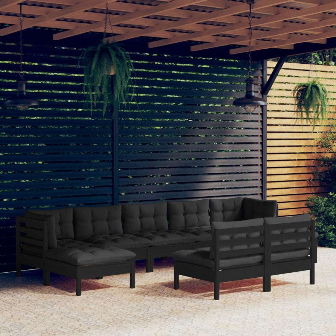 Vidaxl - vidaXL Salon de jardin 9 pcs avec coussins Noir Bois de pin - Ensembles canapés et fauteuils