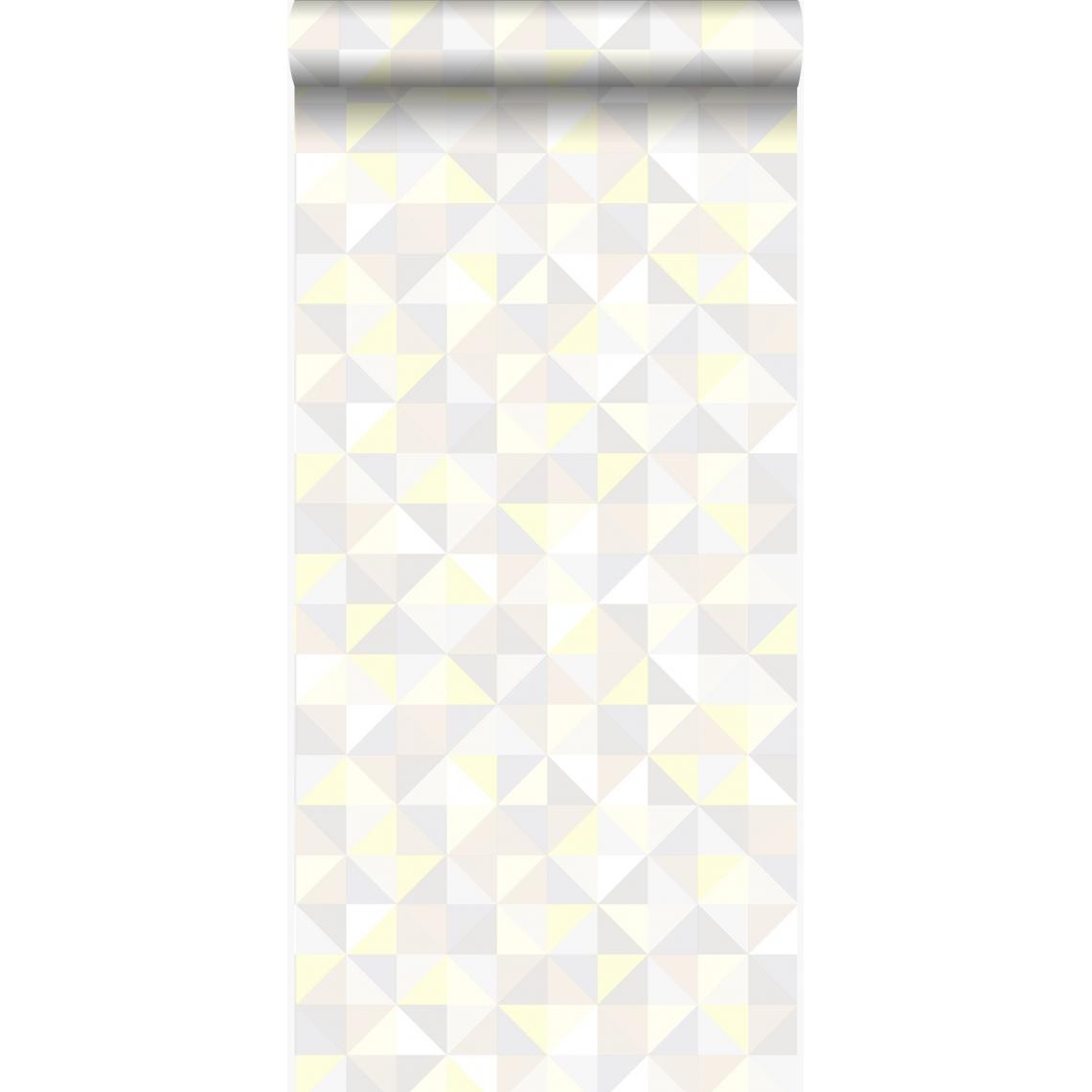 Origin - Origin papier peint triangles beige crème clair, gris chaud clair, jaune pastel et beige clair brillant - 337210 - 53 cm x 10,05 m - Papier peint