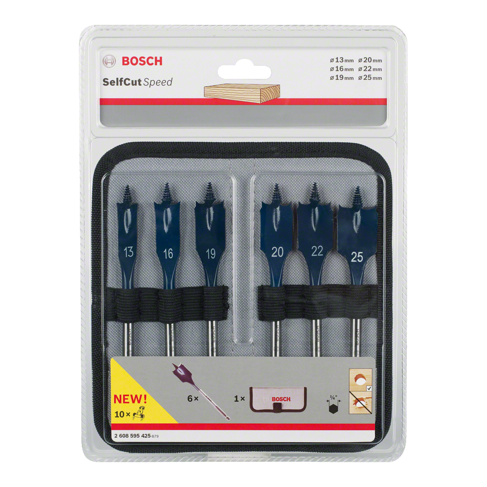 Bosch - Set de 6 mèches plates Self Cut, queue six pans 1/4"" Ø 14-24 L 152 2608595424 - Accessoires vissage, perçage