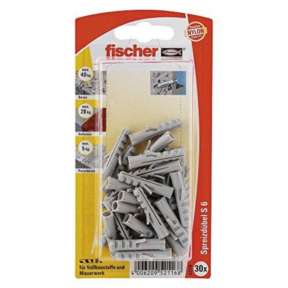 Fischer - Fischer 52116 Lot de 30 Chevilles S 6 GK - Cheville