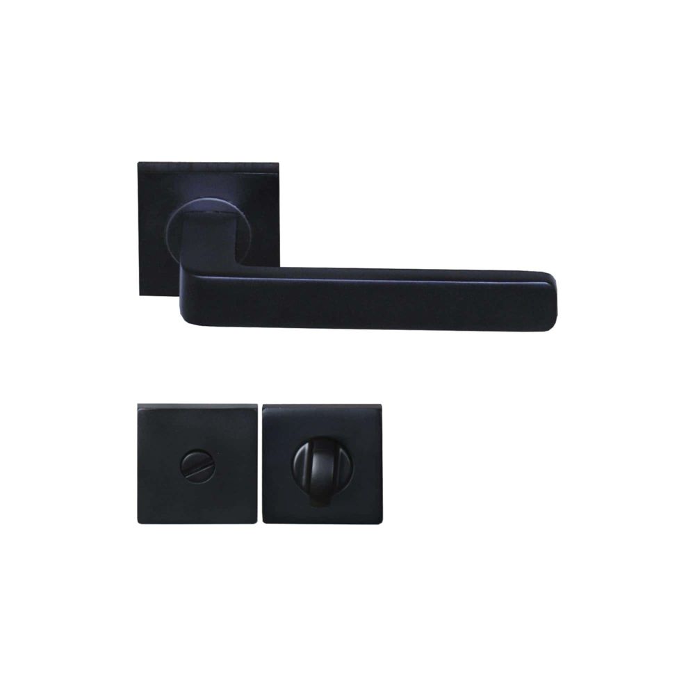 marque generique - Poignées de porte modèle Soho avec rosaces carrées à condamnation - aluminium anodisé noir - Poignée de porte