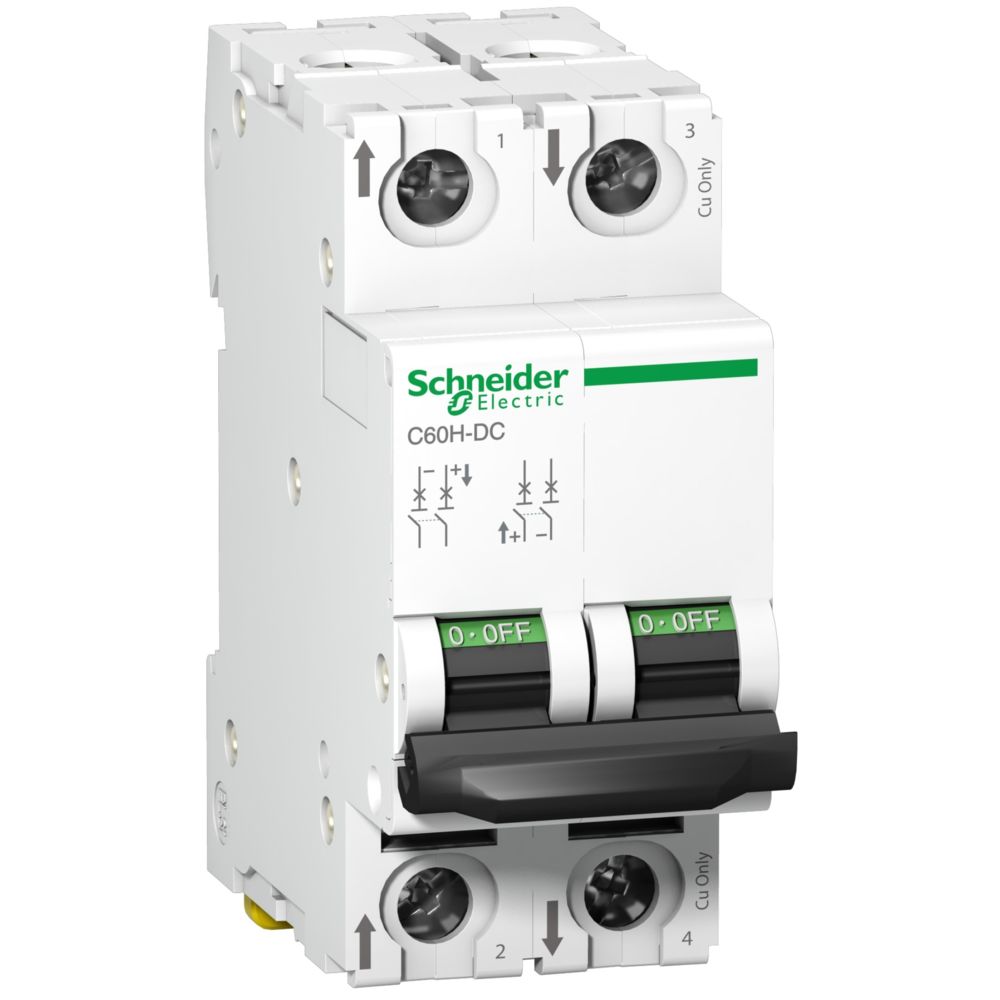 Schneider Electric - disjoncteur cc - schneider c60h-dc - 2 pôles - 0.5 ampère - courbe c - a9n61520 - Coupe-circuits et disjoncteurs