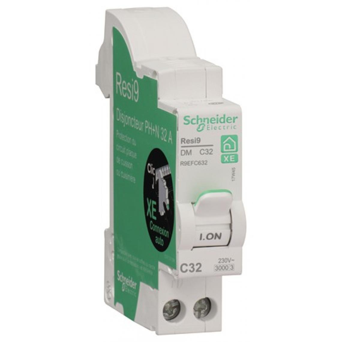 Schneider Electric - Disjoncteur automatique Rési9 1P+N (32A Courbe C/ 3kA) Gamme XE - Schneider - Coupe-circuits et disjoncteurs