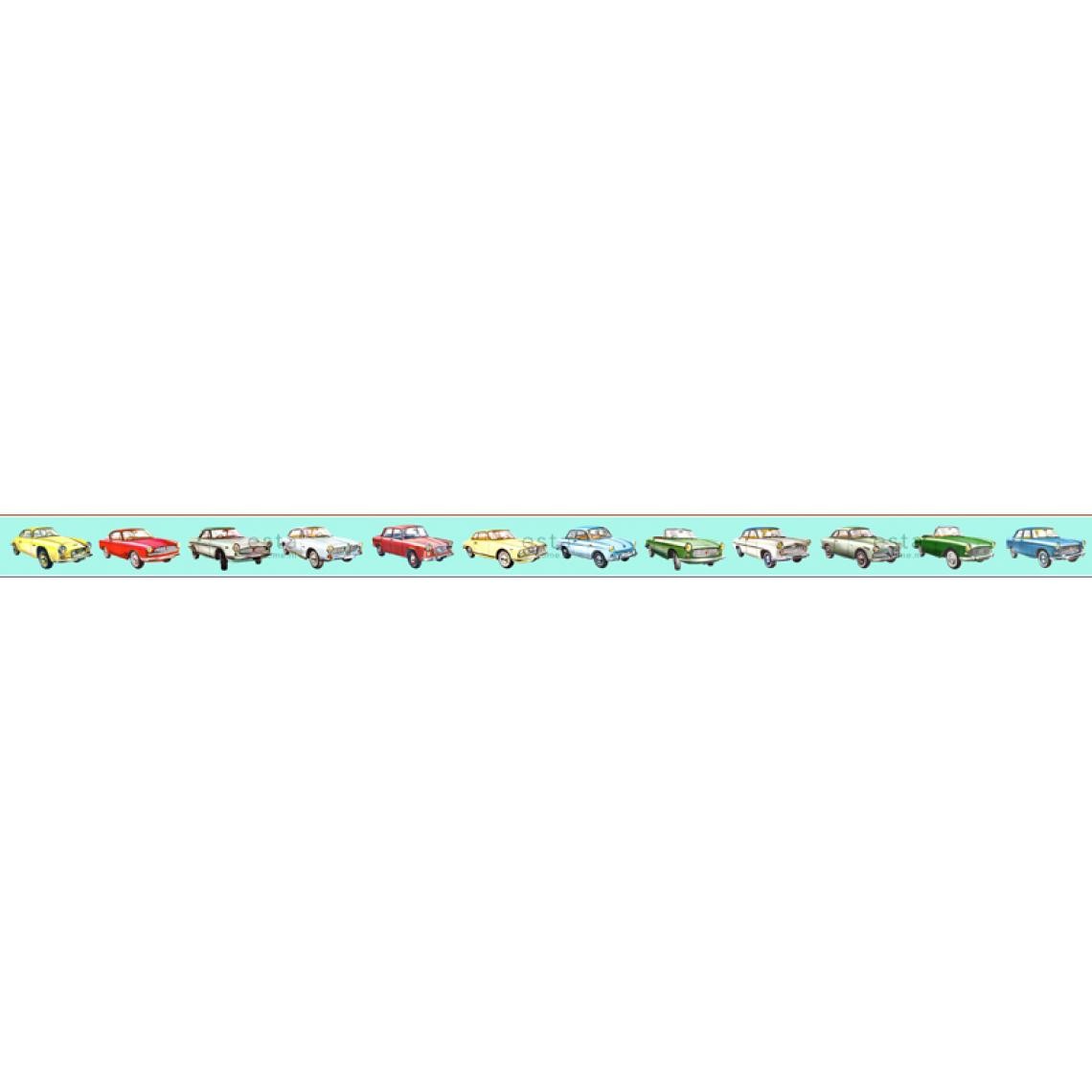 ESTAhome - ESTAhome frise papier peint intissé XXL voitures turquoise, jaune, rouge et vert - 158711 - 400 cm x 23,25 cm - Papier peint