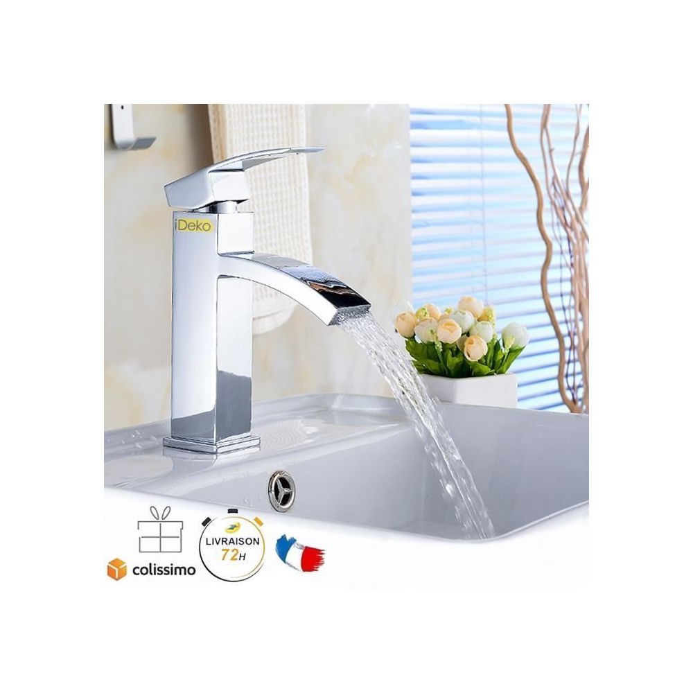 Ideko - iDeko® Robinet salle de bain cascade lavabo mitigeur en chrome design moderne - Lavabo