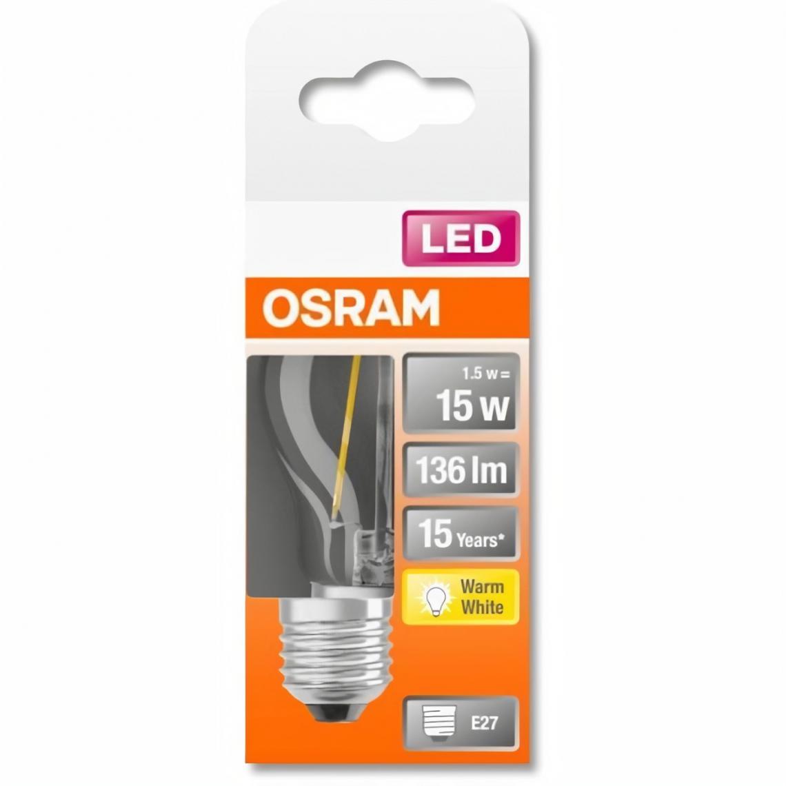 Osram - OSRAM Ampoule LED Sphérique clair filament 1,5W=15 E27 chaud - Ampoules LED